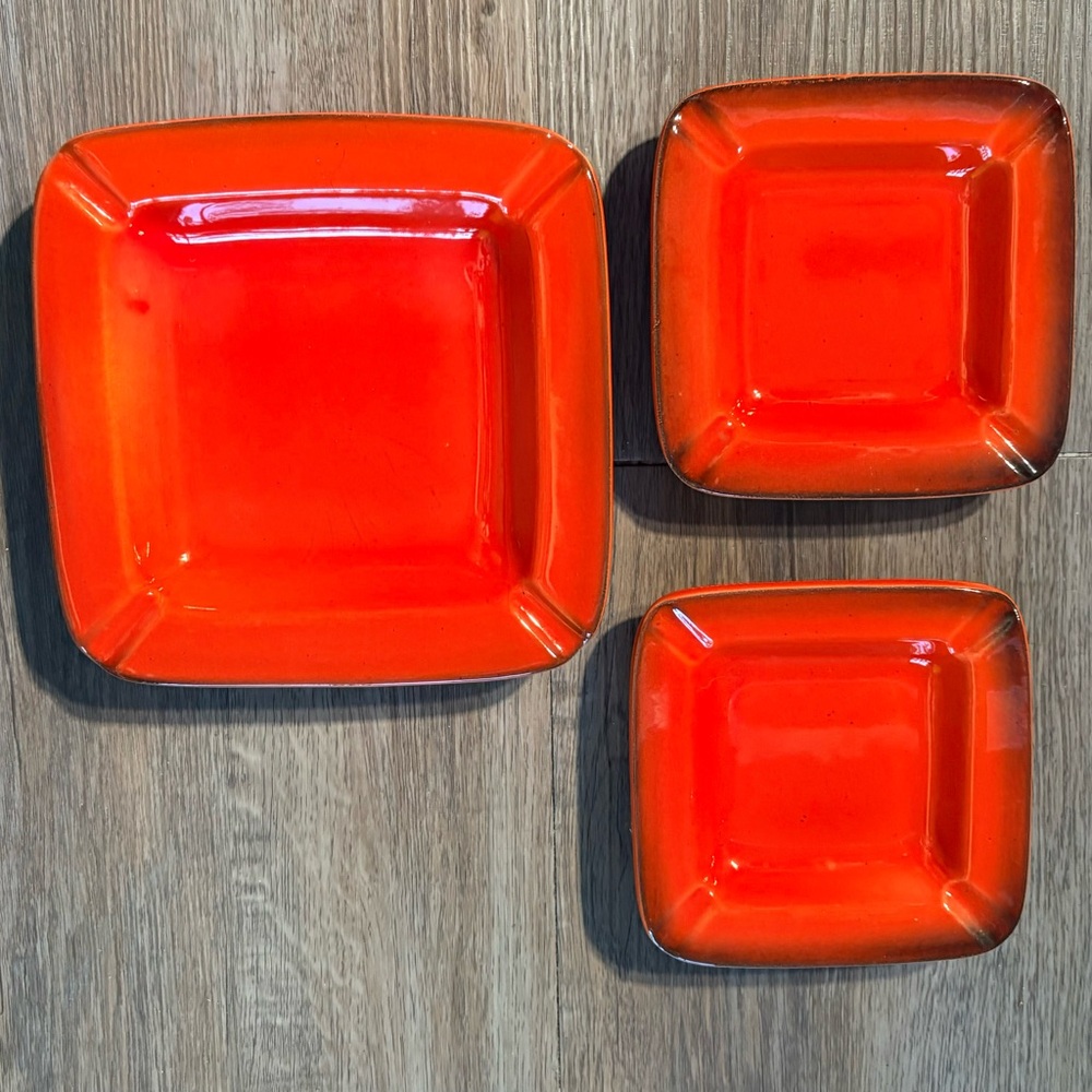 Set of Three Orange Square Plates